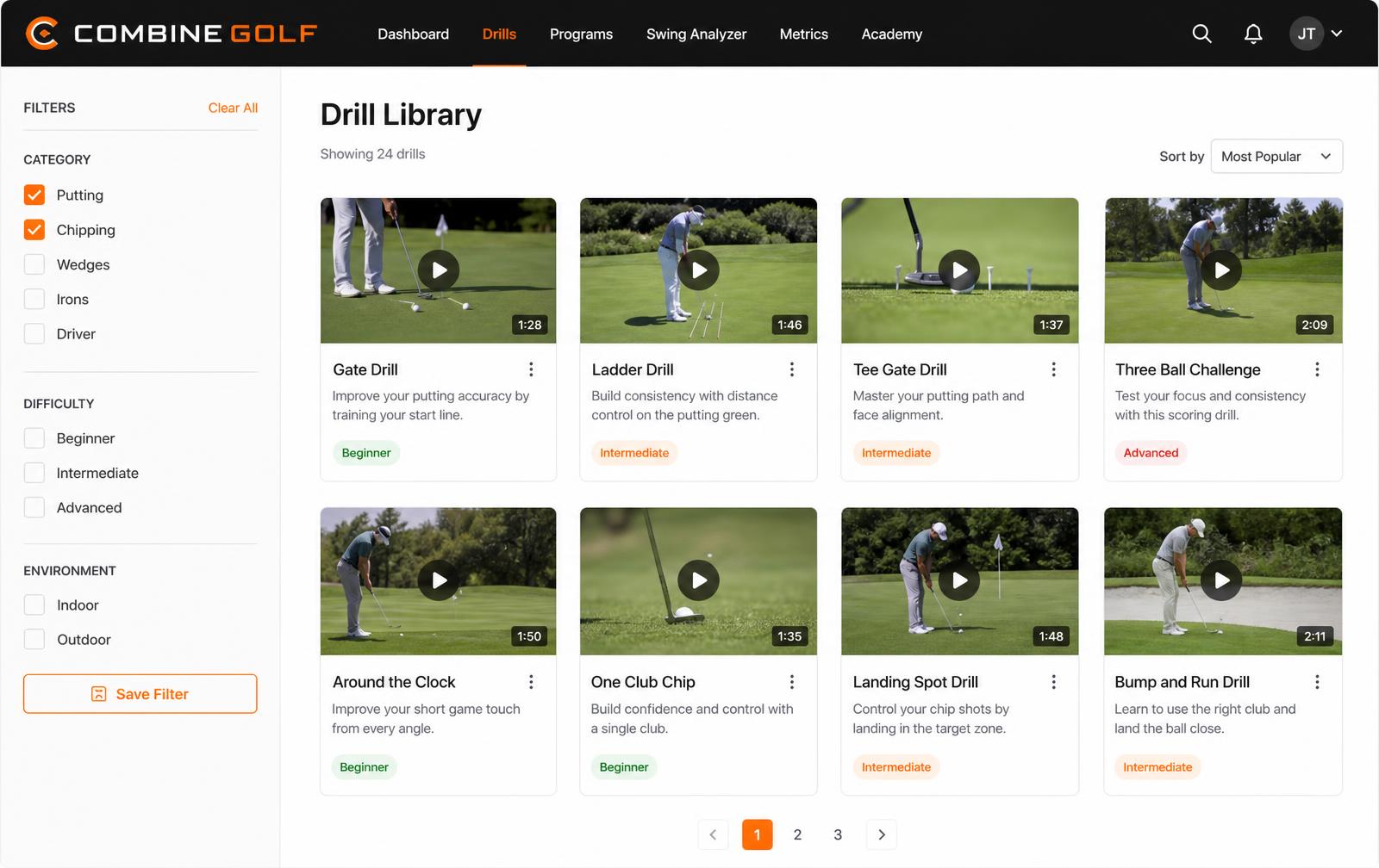 Branded drill library with video cards and category filters